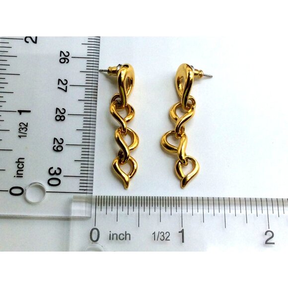 Vintage Napier Gold Dangling Chain Link Earrings With Polished Finish - Picture 5 of 5